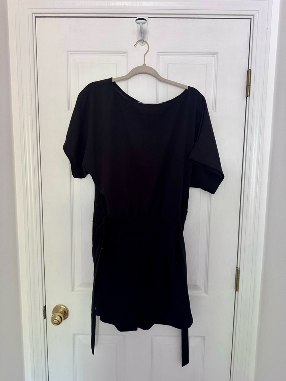 Black Short-Sleeve Wrap Romper for Women